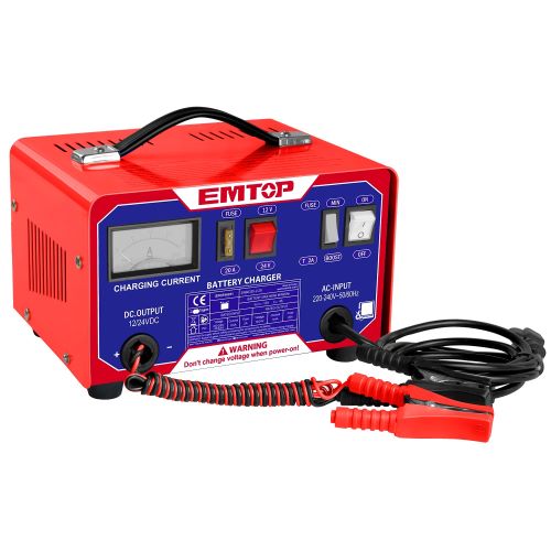 Cargador de baterias para auto 220V. 12/24V Max. 180Ah. Emtop