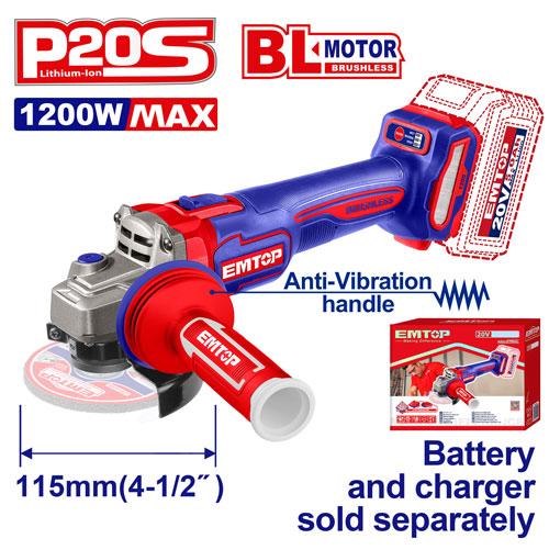 Amoladora 115mm 20V BL 1200W Sin Bateria. Emtop