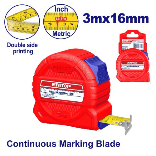 Cinta metrica Retractil 3m x 16mm. Emtop