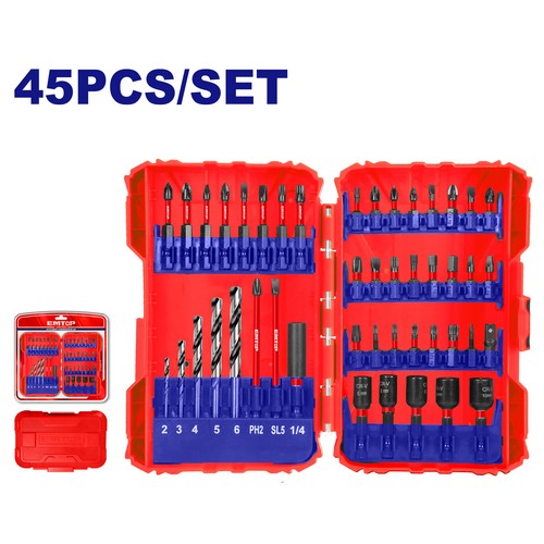 Juego de mechas y puntas 45pzas. Con estuche. Emtop