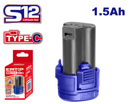 Accesorio - Bateria li-ION 12V 1.5Ah USB Emtop EBPK12153