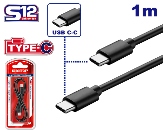 Accesorio - Cable USB Tipo C - C 1m. Emtop EUCC02