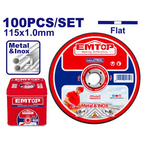 Disco de Corte Ac. Y Ac. Inox. (115x1.0x22.2mm). Caja x100Un. Emtop