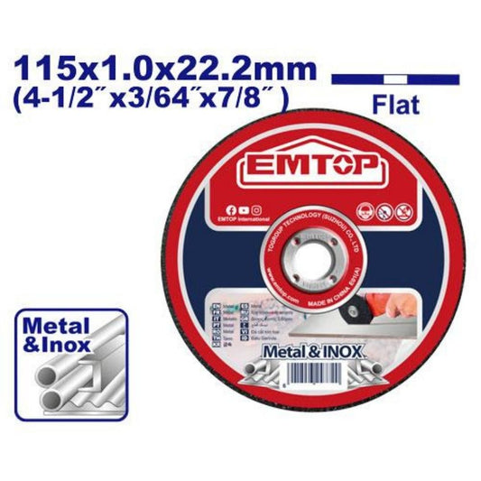 Disco de Corte Ac. Y Ac. Inox. (115x1.0x22.2mm). xUn. Emtop
