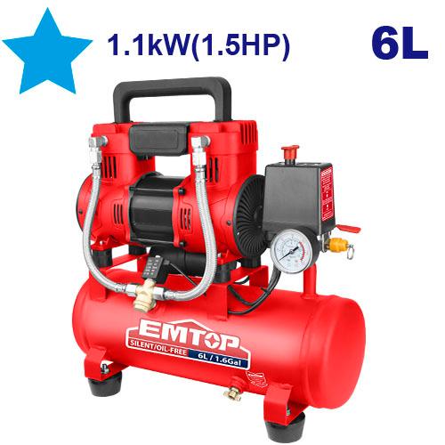 Compresor de Aire sin aceite 6Ltrs. 1.5HP/1.1kW. Emtop