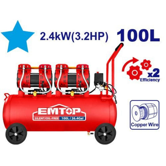 Compresor de Aire sin aceite 100Ltrs. 3.2HP/2.4kW. Emtop