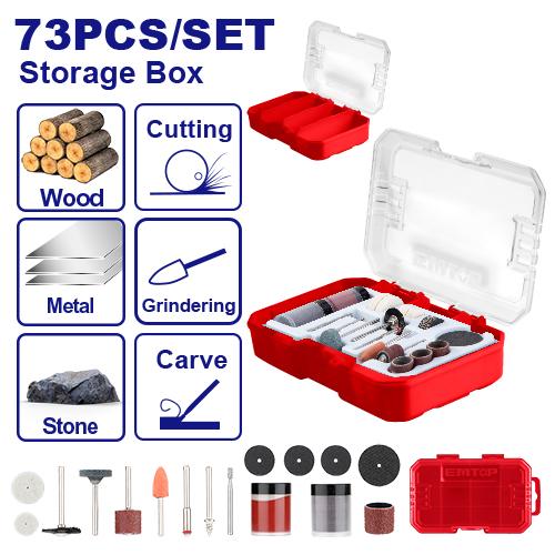 Juego puntas p/ Mini torno 1/8" 73pzs. Estuche Plastico. Emtop