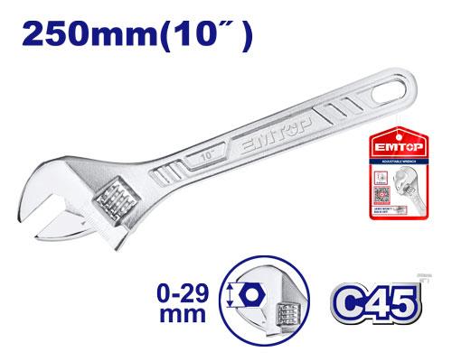 Llave ajustable 10". 0 - 29mm Emtop