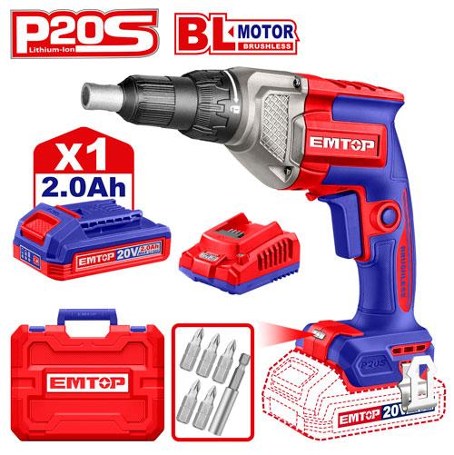Taladro Drywall (1/4") BL + Acc. 1x Bateria 20V 2Ah (M) Emtop
