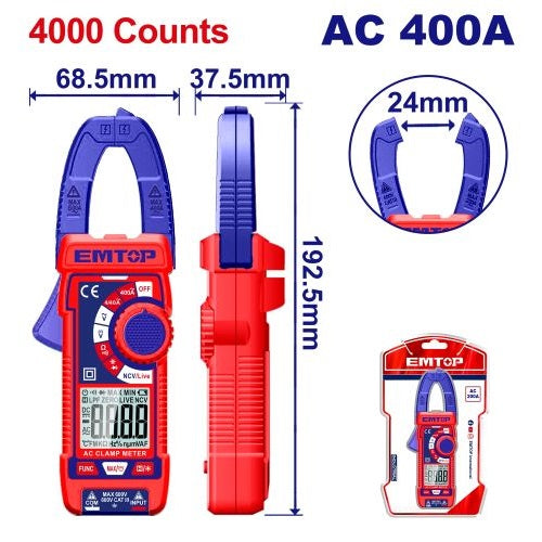 Pinza Amperimetrica 600V. 4-400A Emtop blister