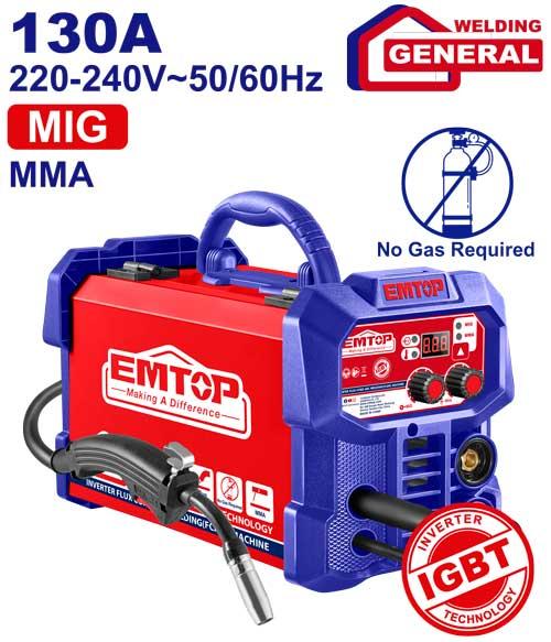 Soldador Flux sin gas MIG/MMA IGBT 130A. Emtop