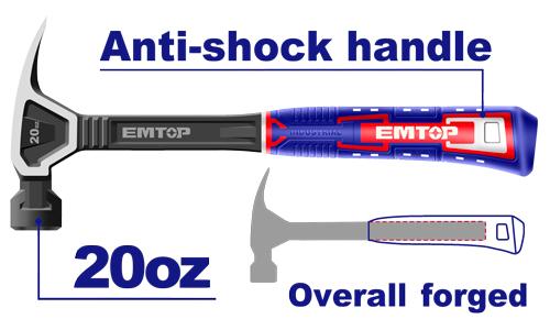 Martillo de uña 560g Premium con mango antishock. Emtop