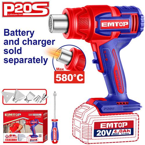 Pistola de Calor 2 Vel. 20V. + Acc. Sin Bateria. Emtop