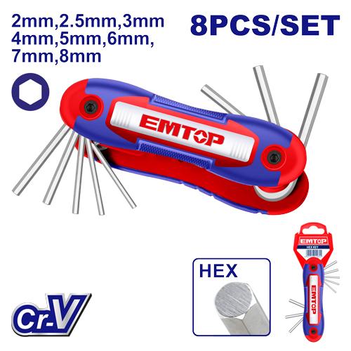 Juego Llaves Allen CrV. 8pzas (2-8mm). De Bolsillo. Emtop