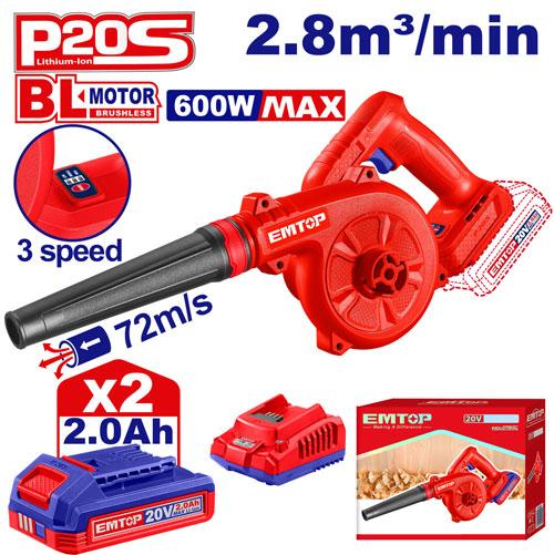 Mini Soplador BL 3Vel. 2x Bat 20V 2Ah. Emtop