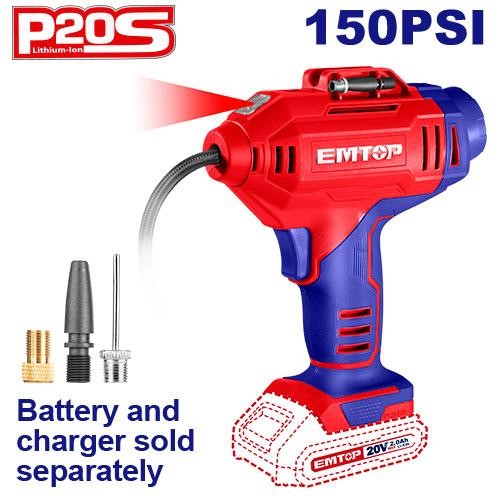 Inflador Inalambrico 150Psi. 20V + Acc. Sin Bateria. Emtop