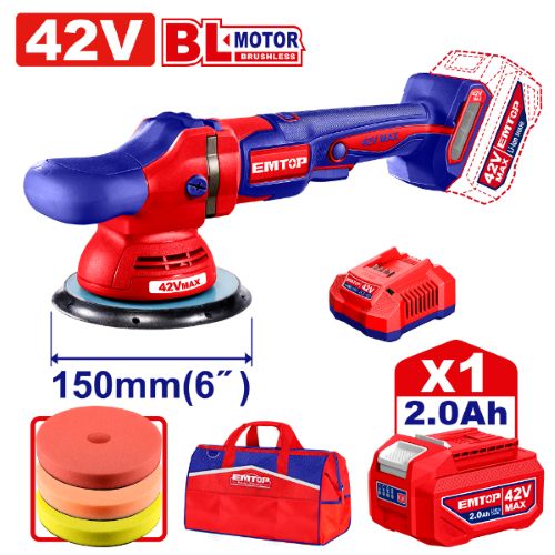 Pulidora 150mm BL. (2000-4500rpm) + 1x Bat 42V 2.0Ah. (B) EMTOP