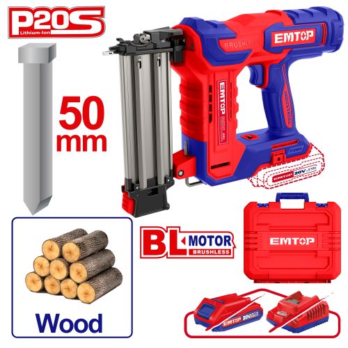 Pistola para clavos (15-50mm). BL 20V + Acc. sin bateria (M) Emtop
