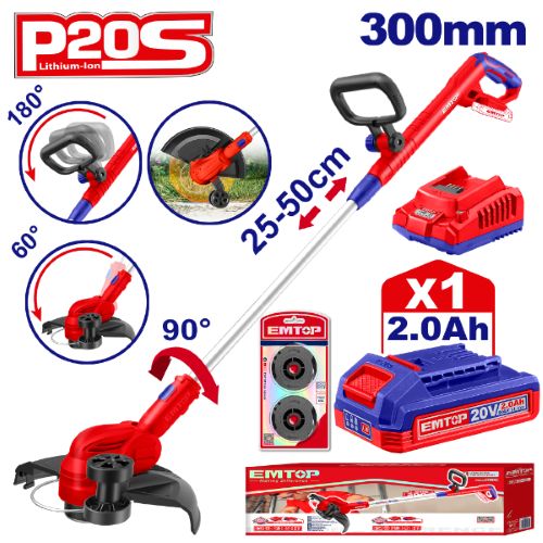 Bordeadora Inalambrica Reforzada + 1x Bateria 20V 2Ah. Emtop