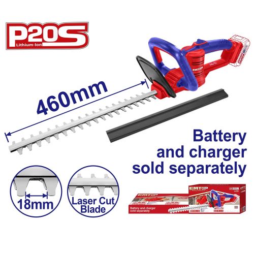 Cortasetos inalambrico 46cm. 20V. Sin baterias. Emtop