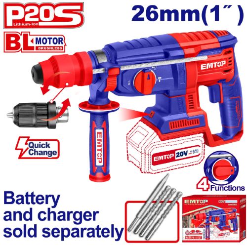 Rotomartillo 20V. 2.5J. 2x Mandril (SDS Plus / 13mm) Sin Bateria. Emtop