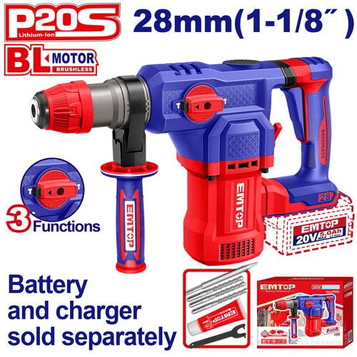 Rotomartillo SDSp 4.5J. 28mm BL. 20V. Sin Bateria. Emtop