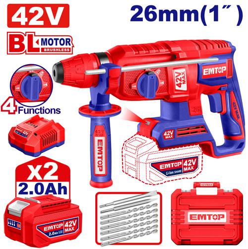 Rotomartillo SDSp 2.5J. 26mm BL + Acc. 2x Bat 42V 2.0Ah. (M) Emtop