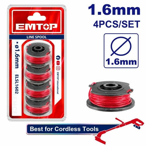 Accesorio - Carrete con hilo para bordeadora (1.6mm). blister x4Un. Emtop ELSL1602