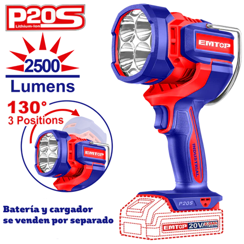 Reflector inalambrico LED 2500 Lumens. 20V. Sin Bateria. Emtop