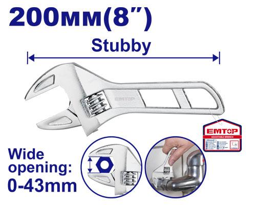 Llave Ajustable 8". (0-44mm). Emtop x Un.