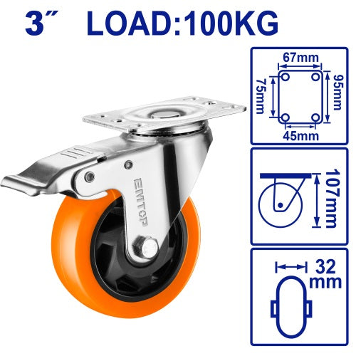 Rueda giratoria con freno 3x1.25" Emtop x Un