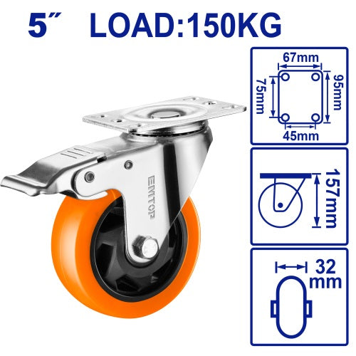 Rueda giratoria con freno 5x1.25" Emtop x Un
