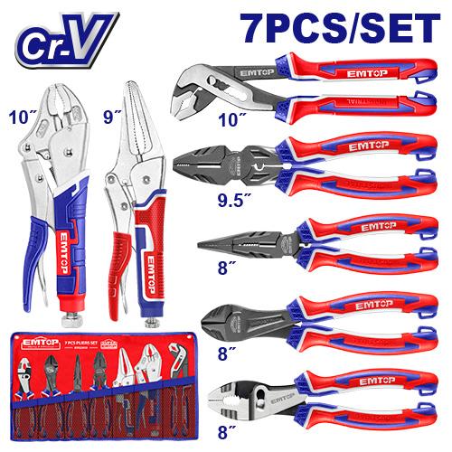 Juego de pinzas Industriales 7pzas CrV. Emtop