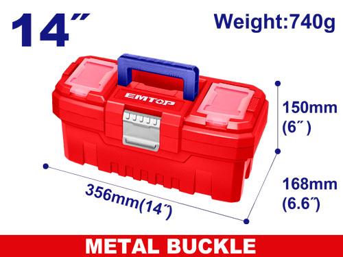 Caja herramientas 14" Plastica. Hebilla Met + Bandeja Emtop