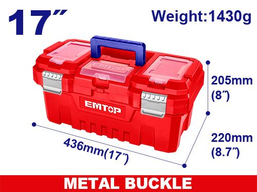 Caja herramientas 17" Plastica. Hebilla Met + Bandeja Emtop