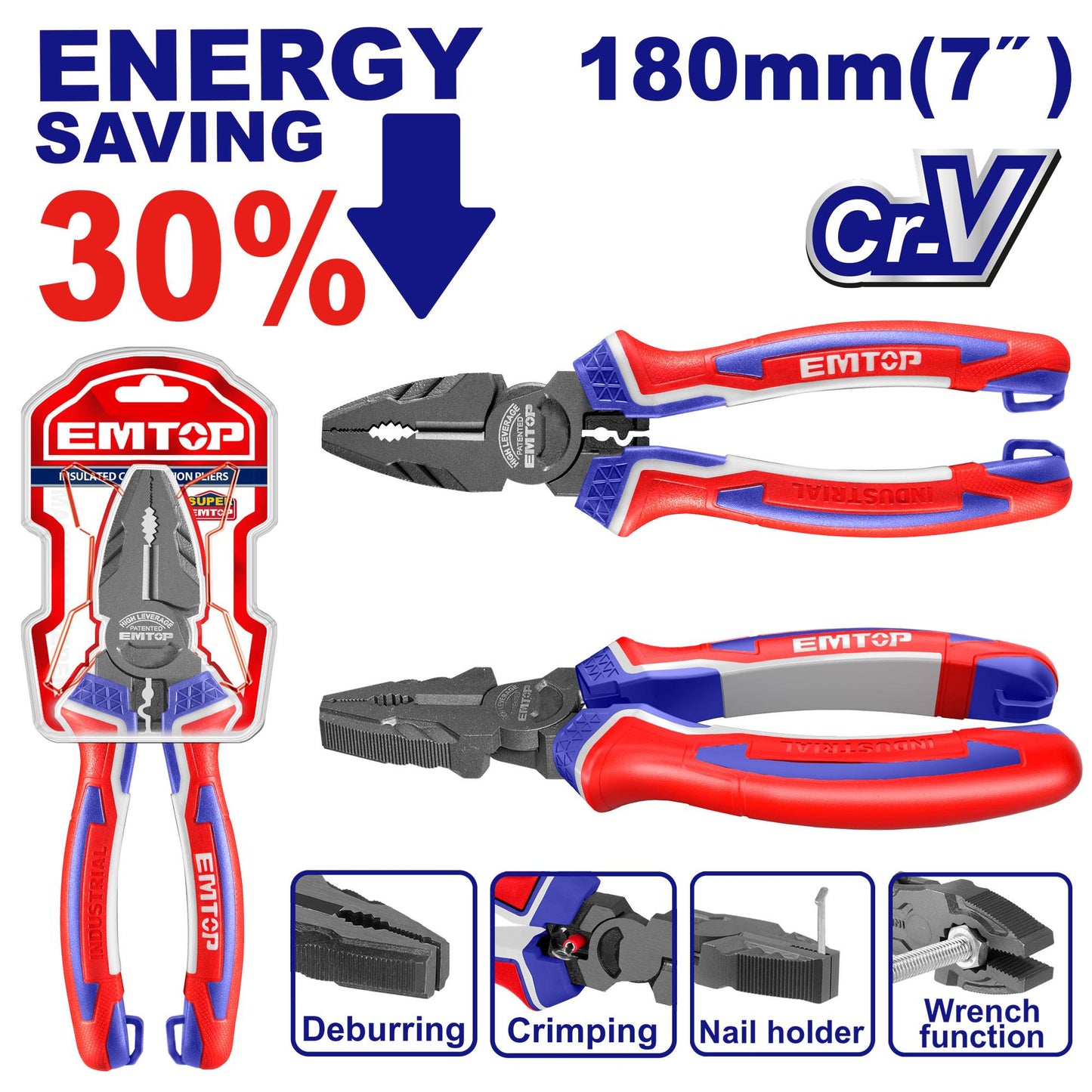 Pinza Universal de alto rendimiento 7" CrV. Emtop
