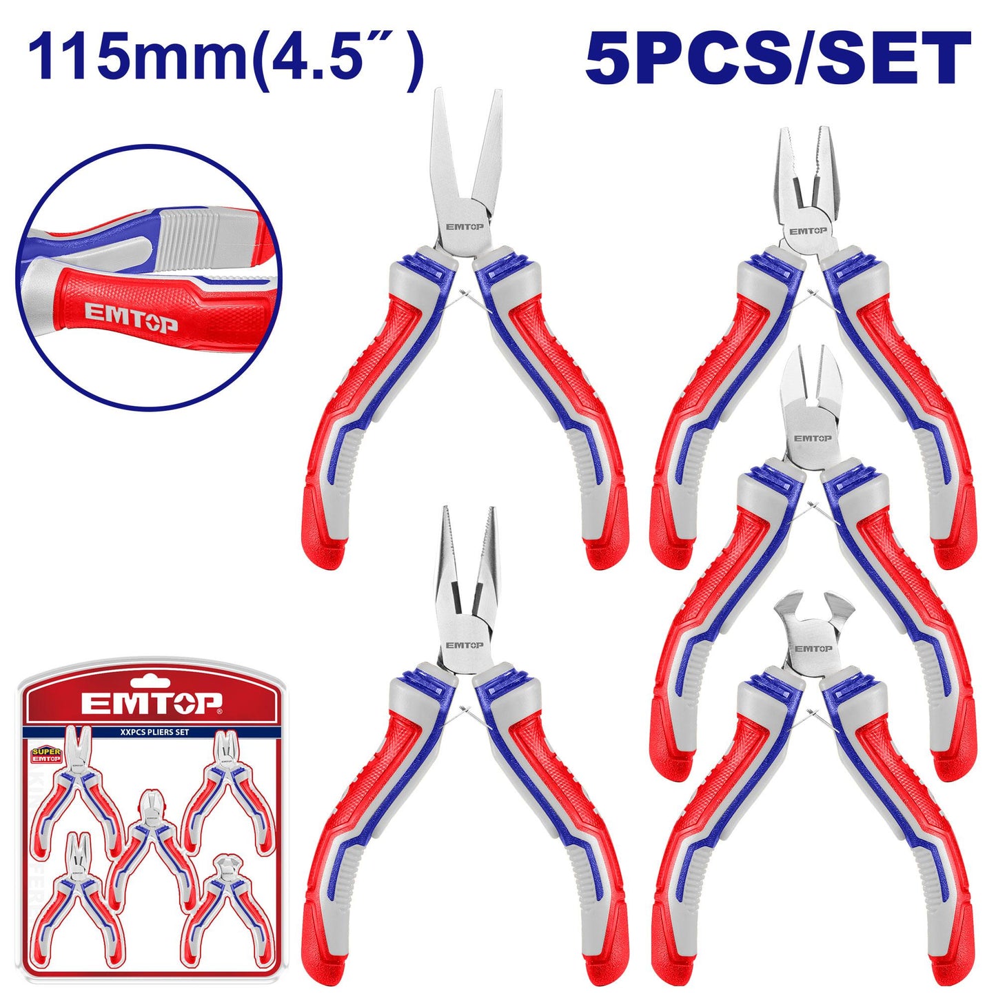 Juego de pinzas 4.5" 5pzas. Emtop