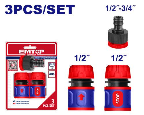 Accesorios de riego con stop 3pzs. (1/2") Emtop Blister