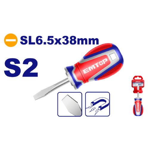 Destornillador Corto Plano Industrial 6x38mm (1/4x1-1/2") Emtop x Un.