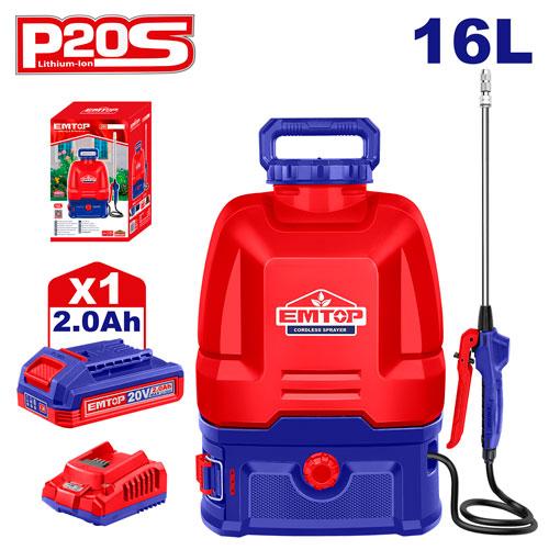 Pulverizador 16L 5Bar 1x Bat 20V 2Ah. Emtop