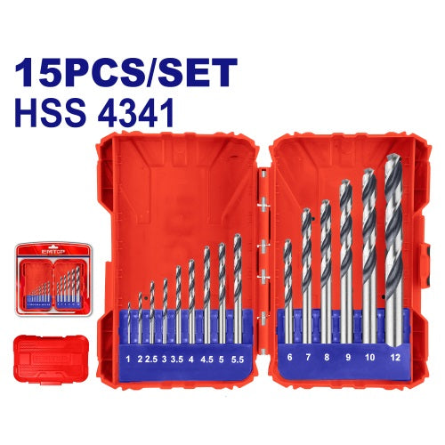Juego Mechas Acero Rapido 15pzas. Estuche Plastico. Emtop