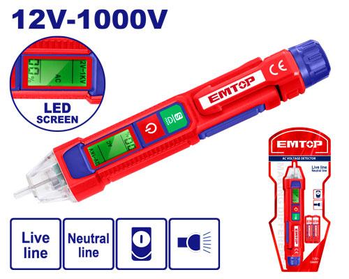 Detector de Corriente Sin Contacto 12-1000V. Pant. LED. Emtop