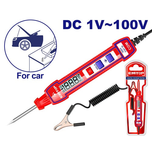Lapiz tester automotriz DC 1-100V con pinza a tierra. blister Emtop