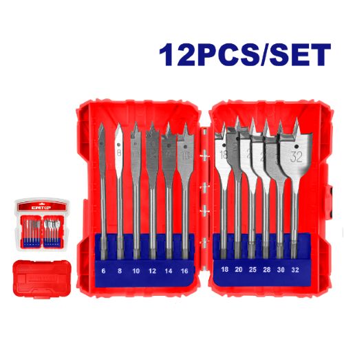 Juego de mechas p/ madera 12pzas (6-32mm) con estuche. Emtop